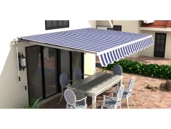 Vente-unique Buitenzonwering-Zonnewering Paleas - Handmatig - 3,95 X 2,5M - Grijs En Wit