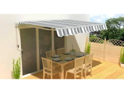 Vente-unique Buitenzonwering-Zonnewering Paleas - Handmatig - 3,95 X 2,5M - Grijs En Wit