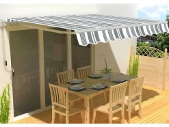Vente-unique Buitenzonwering-Zonnewering Paleas - Handmatig - 3,95 X 2,5M - Grijs En Wit