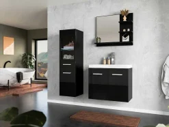 Vente-unique Badkamerkast-Zwarte Badkamerkolom Met Leds - L30 X B30 X H109 Cm - Laurine