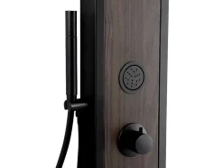 Shower & Design Douchekolom-Zwarte Douchekolom Met Massagestralen Met Houten Decoratie - H127 X L48,5 Cm - Ubala