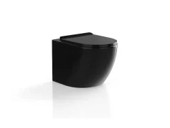 Vente-unique Hangend Toilet-Zwarte Glanzende Hang-Wc Van Keramiek Zonder Rand - Javoine