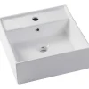 Vente-unique Badkamermeubel Met Enkele Wastafel-Zwevend, Geribbeld Badkamermeubel Met Goudkleurige Randen En Opzetwastafel - Wit - 80 Cm - Keliza