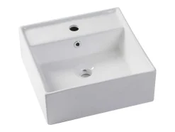 Vente-unique Badkamermeubel Met Enkele Wastafel-Zwevend, Geribbeld Badkamermeubel Met Goudkleurige Randen En Opzetwastafel - Wit - 80 Cm - Keliza