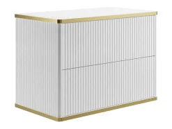Vente-unique Wastafelmeubel-Zwevend, Geribbeld Wastafelmeubel Met Goudkleurige Randen - Wit - L80 Cm - Keliza