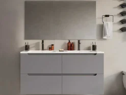 Vente-unique Dubbele Wastafel-Zwevend Wastafelmeubel Met Dubbel Inbouwbekken - Grijs - 120 Cm - Selita