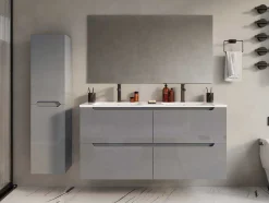 Vente-unique Dubbele Wastafel-Zwevend Wastafelmeubel Met Dubbel Inbouwbekken En Kast - Grijs - 120 Cm - Selita