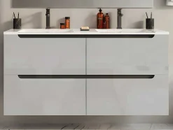 Vente-unique Dubbele Wastafel-Zwevend Wastafelmeubel Met Dubbel Inbouwbekken - Wit - 120 Cm - Selita