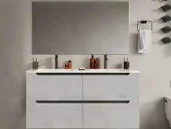 Vente-unique Dubbele Wastafel-Zwevend Wastafelmeubel Met Dubbel Inbouwbekken - Wit - 120 Cm - Selita